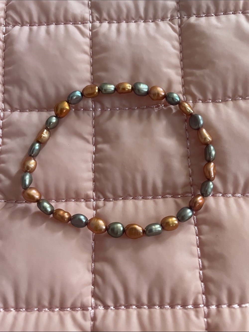 New Handcrafted Peach and Gray freshwater Pearl Stretch Bracelet